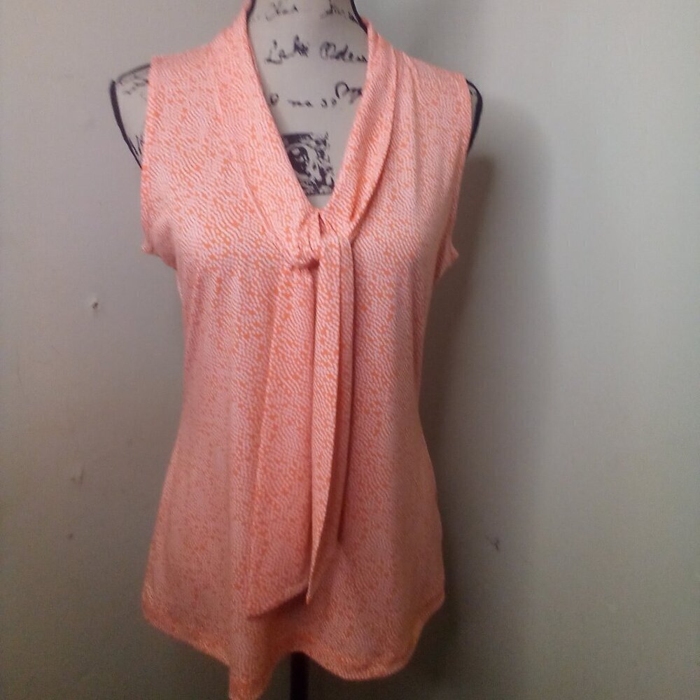 Banana Republic Factory Blouse M Sleeveless Soft Stretch Polka A Dot Orange